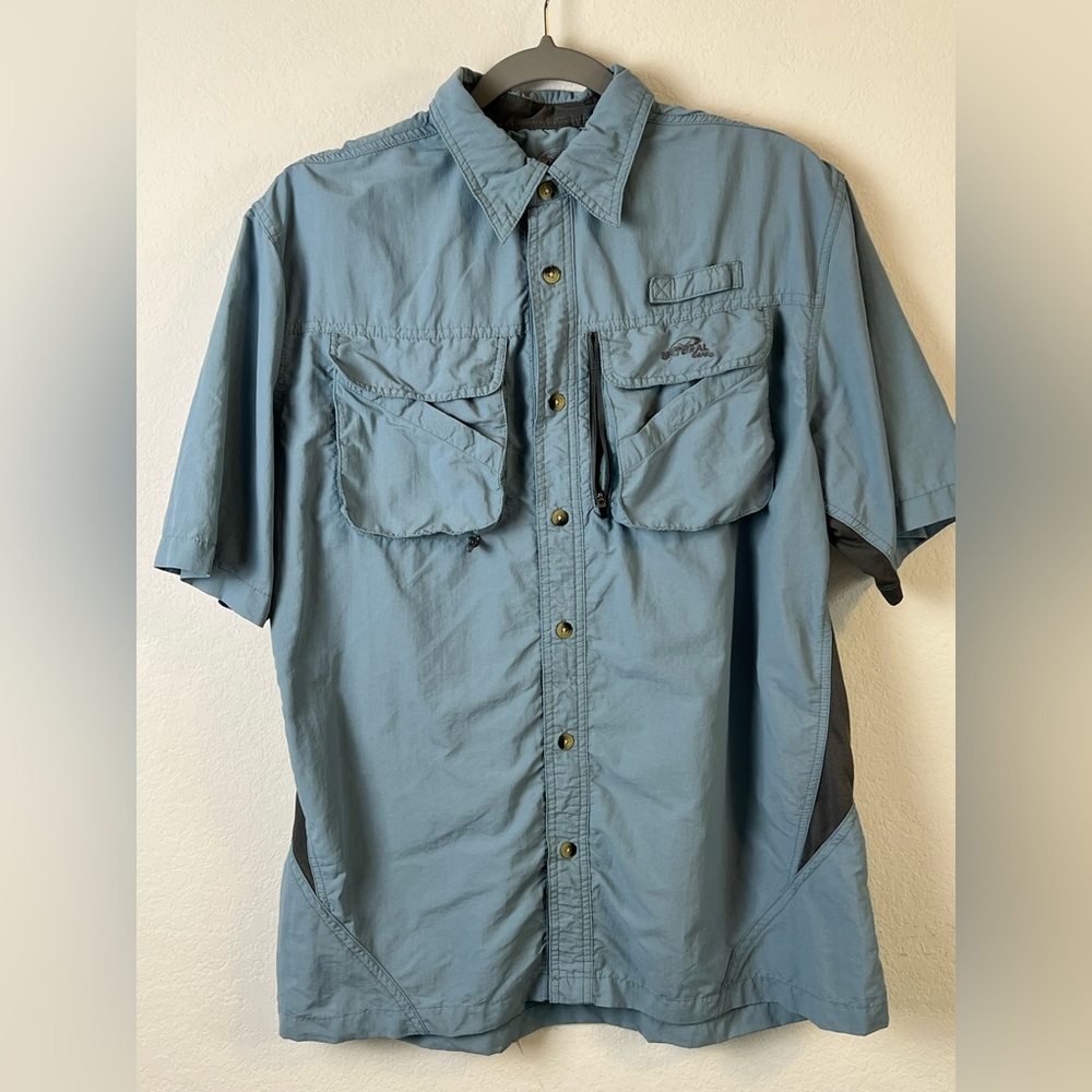 Natural Gear Blue Short Sleeve Button Down Fishing Outdoor Vacation Hiking Beach